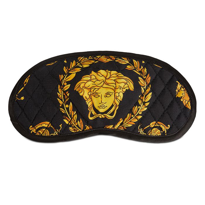 Versace Crete De Fleur Silk Sleep Mask In Black/gold