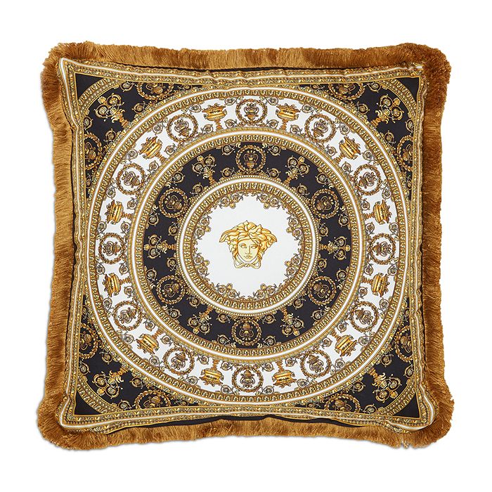Shop Versace I Heart Baroque Decorative Pillow, 18 X 18 In Gold/white