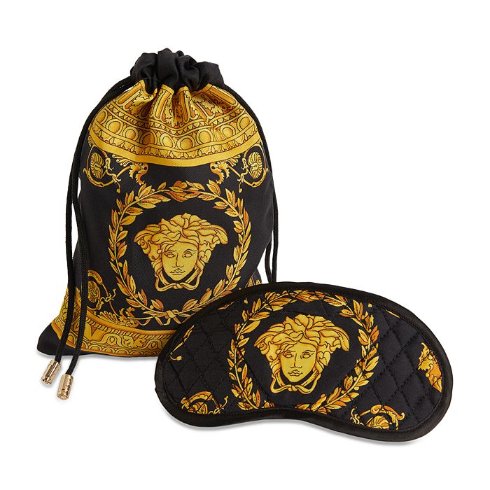 Shop Versace Crete De Fleur Silk Sleep Mask In Black/gold