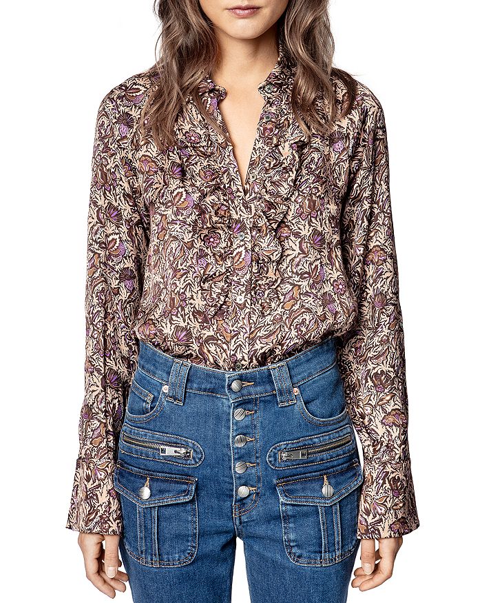 ZADIG & VOLTAIRE TUSKA PRINTED RUFFLED BUTTON FRONT SHIRT,WJCD0501F
