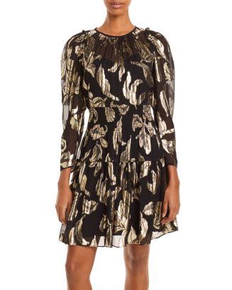 Rebecca Taylor Datura Metallic Print Dress | Bloomingdale's