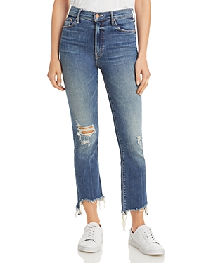 Mother The Insider High Rise Crop Step Fray Bootcut Jeans in Dancing On Coals