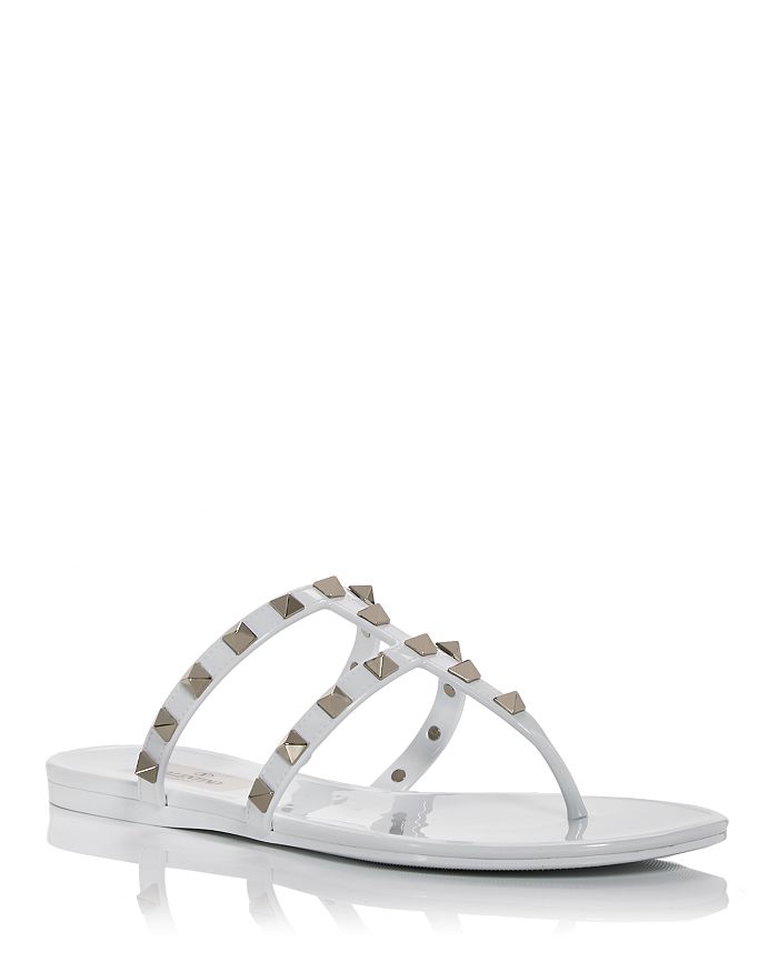 Shop Valentino Women's Summer Rockstud Pvc Thong Sandals In White/silver