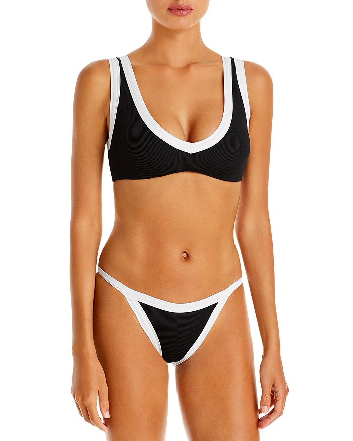 Shop L*space Vacay Ribbed Bikini Bottom In Black White