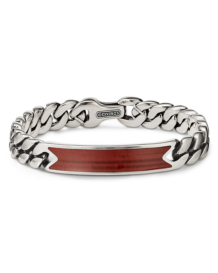 DAVID YURMAN STERLING SILVER CURB CHAIN ID BRACELET WITH RED TIGER'S EYE,B25419MSSBREM