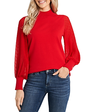 Shop Cece Clip Dot Sleeve Sweater In Luminous Red