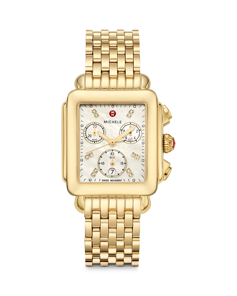 Michele Deco Stainless Steel & Diamond Dial Bracelet Watch In Gold