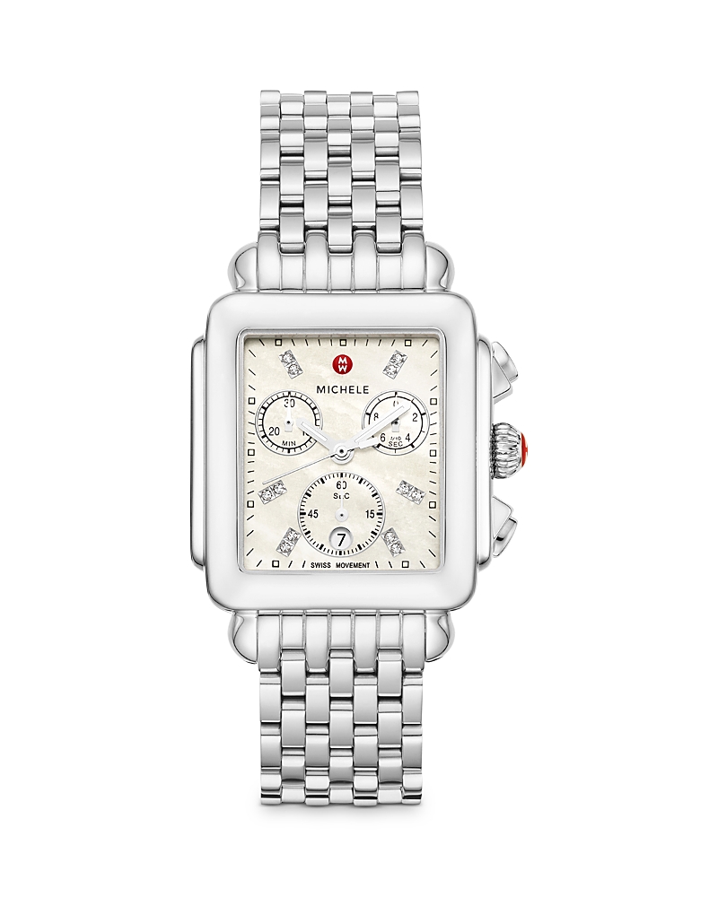 Michele Women's Deco Diamond White Mop Dial Watch In Silver
