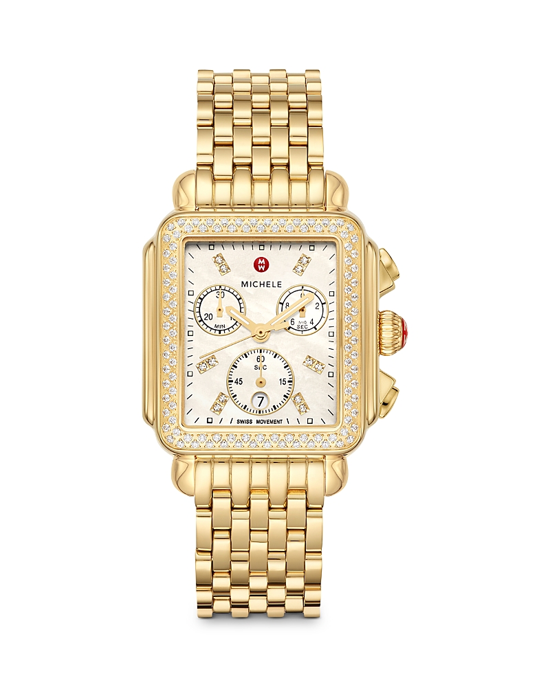 Michele Deco Stainless Steel & Diamond Dial Bracelet Watch In Gold