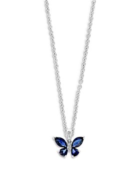 Bloomingdale's - Blue Sapphire & Diamond Butterfly Pendant Necklace in 14K White Gold, 18" - 100% Exclusive