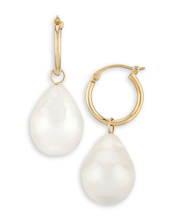 Bloomingdale's Baroque Cultured Pearl Drop Hoop Earrings In 14k Gold - 100% Exclusive