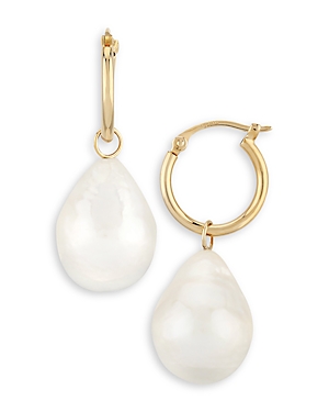 Bloomingdale's Baroque Cultured Pearl Drop Hoop Earrings in 14K Gold - 100% Exclusive