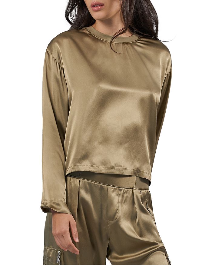 Atm Anthony Thomas Melillo Long Sleeve Silk Blouse In Soft Army