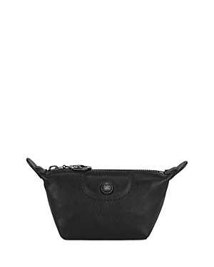 Longchamp Le Pliage Cuir Mini Leather Coin Purse In Black/silver