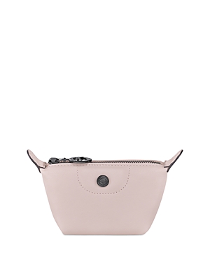 Longchamp Le Pliage Cuir Mini Leather Coin Purse In Pale Pink/silver