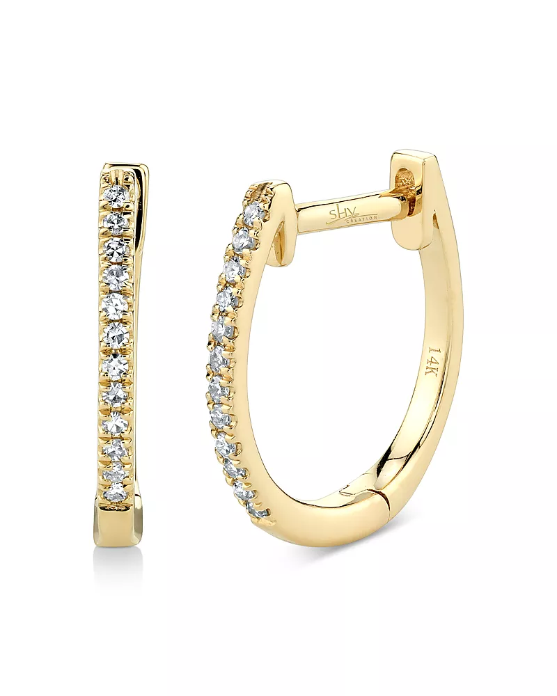 Moon & Meadow 14K Yellow Gold Diamond Medium Huggie Hoop Earrings - Exclusive