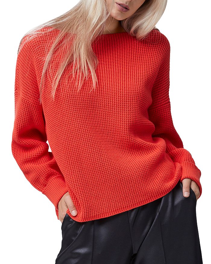 French Connection Waffle Knit Sweater In Poppy Red