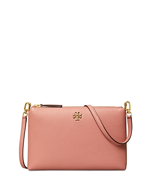 Tory Burch Kira Small Pebbled Leather Top-zip Crossbody In Pink Magnolia/gold