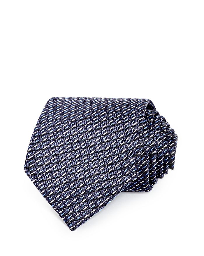 Ermenegildo Zegna Textured Weave Silk Classic Tie In Navy Stripe