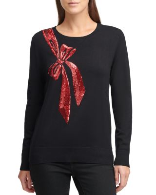 DKNY Sequin Bow Crewneck Sweater Bloomingdale s