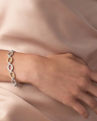 Sterling Silver & 18K Yellow Gold Caviar Lux Diamond Chain Bracelet