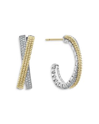 Lagos Sterling Silver & 18K Yellow Gold Caviar Lux Diamond Hoop Earrings