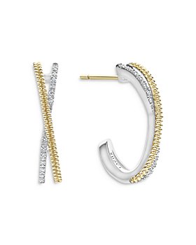 LAGOS - Sterling Silver & 18K Yellow Gold Caviar Lux Diamond Hoop Earrings