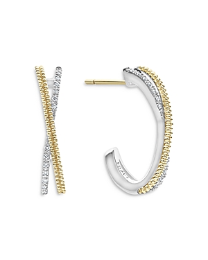 Lagos Sterling Silver & 18K Yellow Gold Caviar Lux Diamond Hoop Earrings