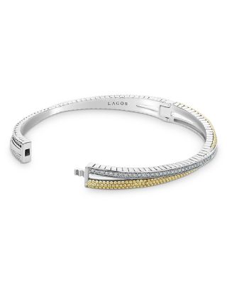 Sterling Silver & 18K Yellow Gold Caviar Lux Diamond Bangle Bracelet