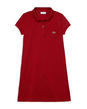 Lacoste Girls' Short-sleeve Petit Pique Polo Dress - Little Kid, Big Kid In Red