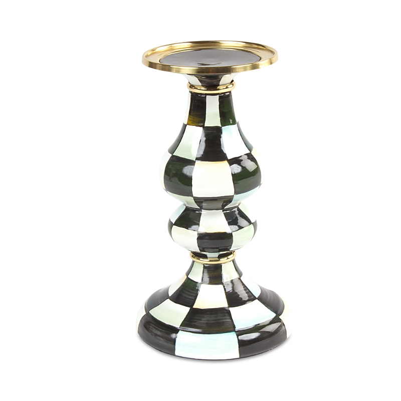 Mackenzie-Childs Courtly Check Enamel Pillar Candlestick, Medium