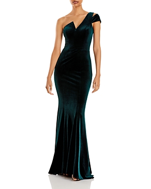 AQUA VELVET ONE-SHOULDER GOWN - 100% EXCLUSIVE