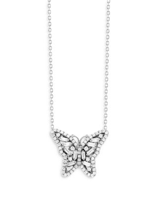 18K White Gold Diamond Butterfly Pendant Necklace, 18"