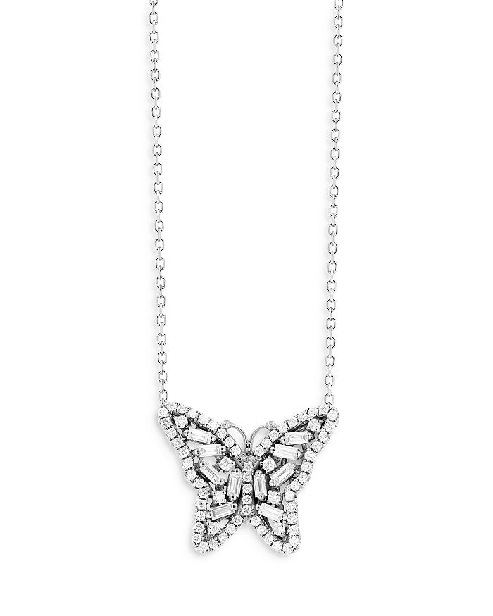 Shop Suzanne Kalan 18k White Gold Diamond Butterfly Pendant Necklace, 18