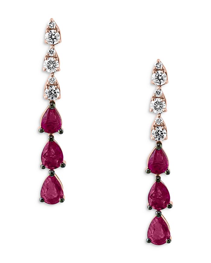 Bloomingdale's Ruby & Diamond Linear Drop Earrings In 14k Rose Gold ...