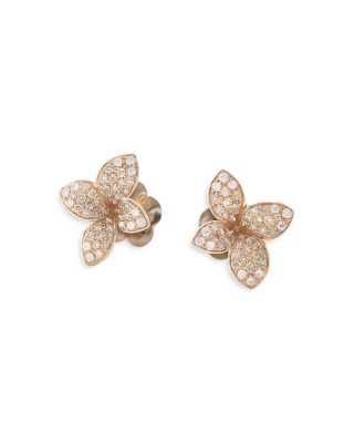 18K Rose Gold Petit Garden White & Champagne Flower Stud Earrings
