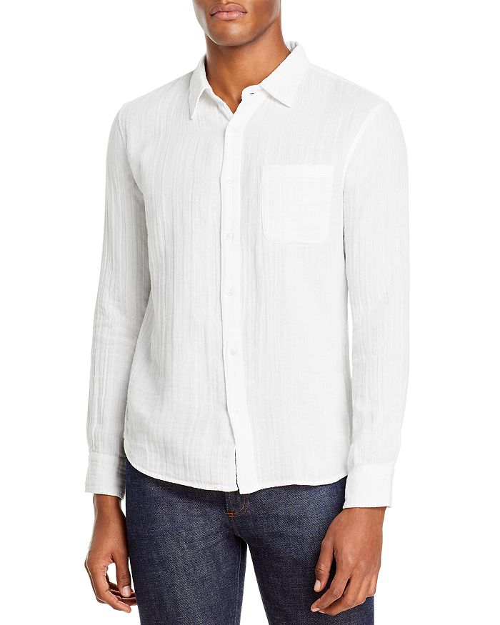 Velvet By Graham & Spencer Elton Woven Gauze Regular Fit Button Down Shirt In White