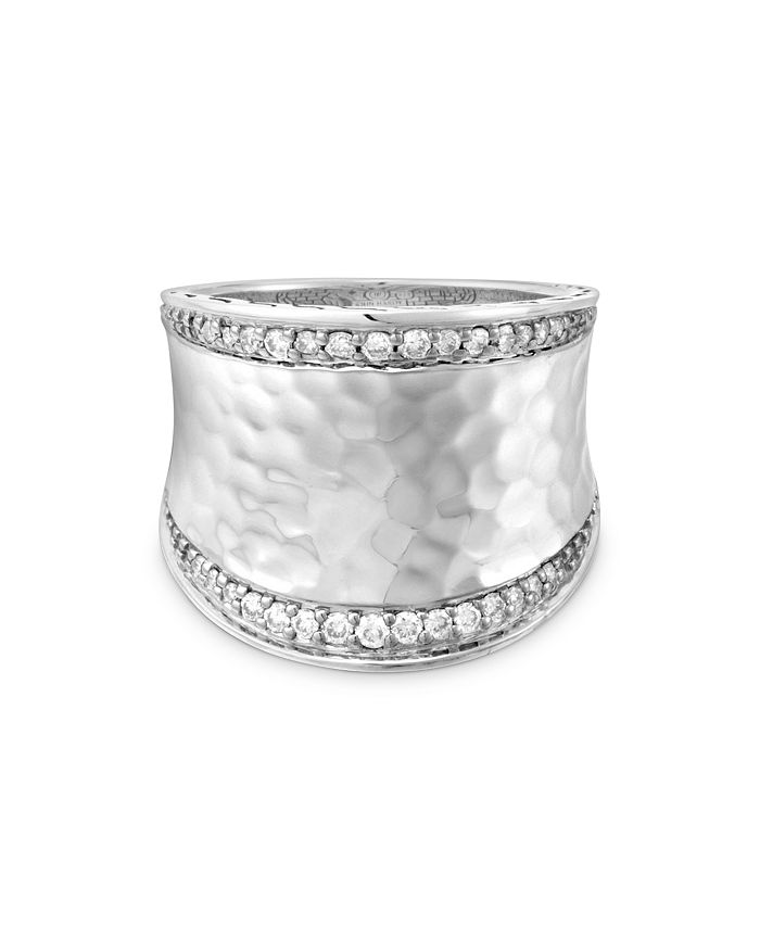 Shop John Hardy Sterling Silver Classic Chain Diamond Pave Hammered Saddle Statement Ring