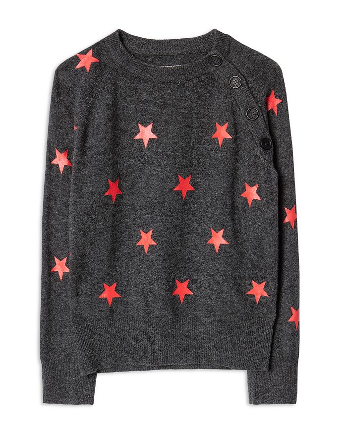 Shop Zadig & Voltaire Girls' Ava Star Sweater - Little Kid, Big Kid In Gris