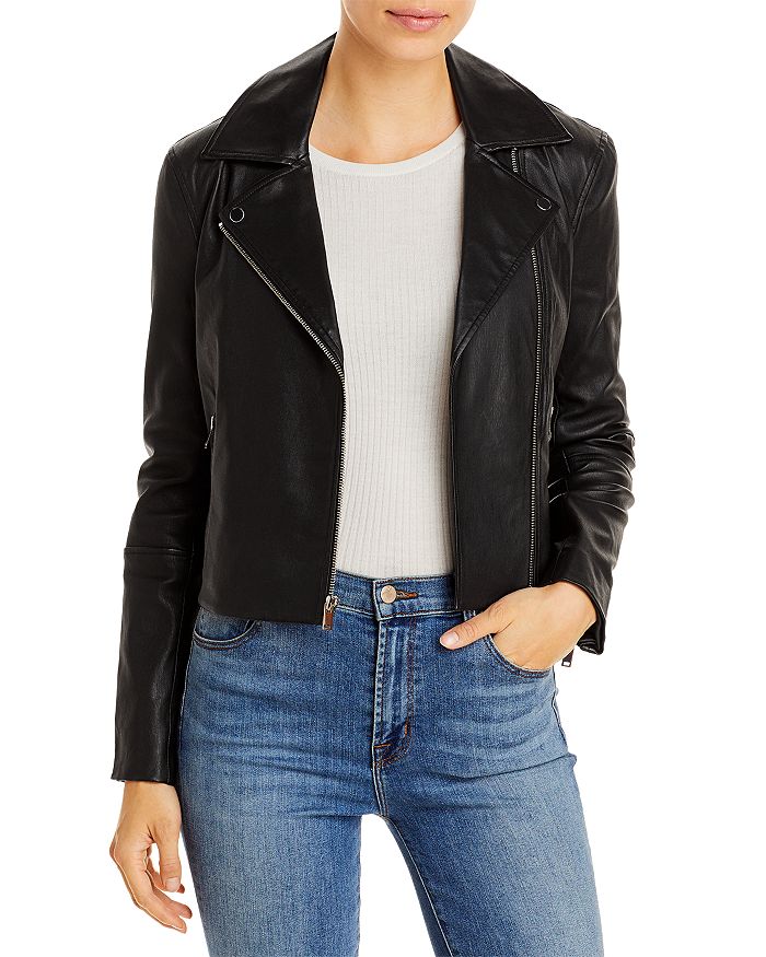 Theory Cropped Leather Moto Jacket | Bloomingdale's