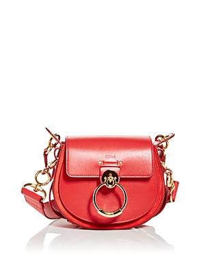 Chloé Tess Small Leather Crossbody In Plaid Red