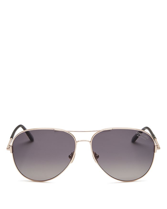 Tom Ford Unisex Clark Polarized Brow Bar Aviator Sunglasses, 61mm In Shiny Rose Gold / Smoke Polarized