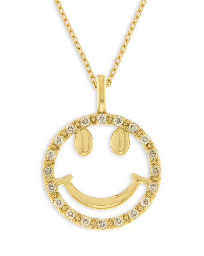 Diamond Smiley Face Pendant Necklace In 14k Yellow Gold, 0.10 Ct. T.w. -  100% Exclusive