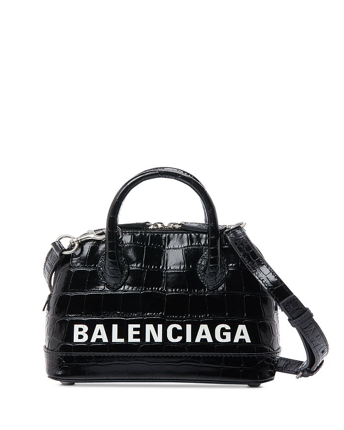Balenciaga Women's Ville XXS Handbag Metalilzed Crocodile Embossed