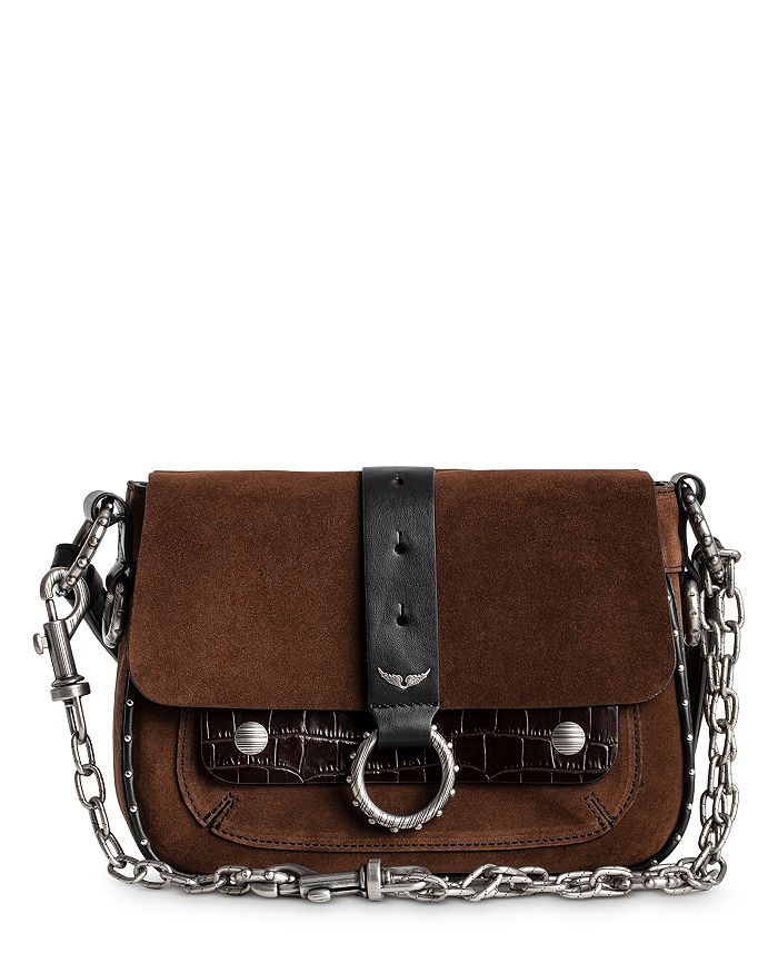 Zadig Voltaire Kate Suede Embossed Leather Satchel In Brown
