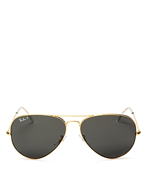 Ray Ban Ray-ban Unisex Polarized Brow Bar Aviator Sunglasses, 62mm In Legend Gold/polarized Black