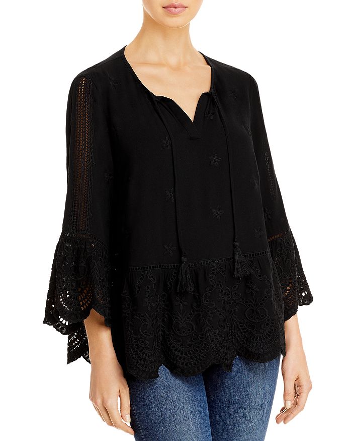 Single Thread Eyelet Peasant Blouse In Black ModeSens