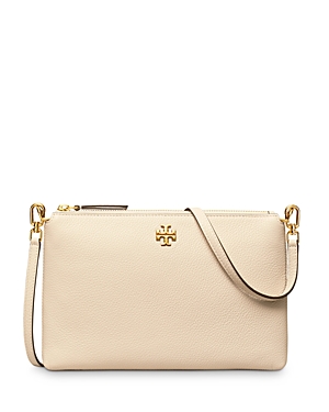 Shop Tory Burch Kira Small Pebbled Leather Top-zip Crossbody In New Cream/gold