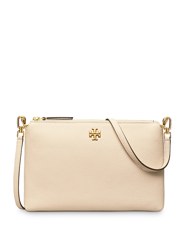 Tory Burch Kira Zip Pebbled Leather Crossbody Bag In New Cream/gold