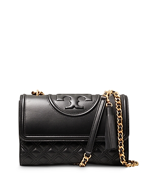 Shop Tory Burch Fleming Medium Quilted Leather Convertible Shoulder Bag In Black
